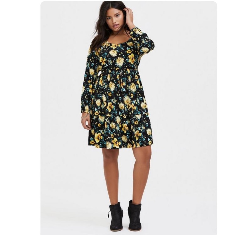 Torrid Mini Challis Skater Dress - daisy sunflower print